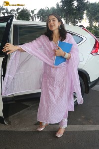 actress Sara Ali Khan pretty in a pink salwar dress at the airport