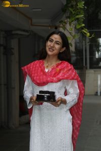 actress Sara Ali Khan in a white salwar on her birthday