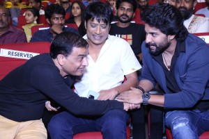 Saripodhaa Sanivaaram Vijaya Veduka attended by Nani, Priyanka Arul Mohan, Ali, SJ Suryah, and Dil Raju