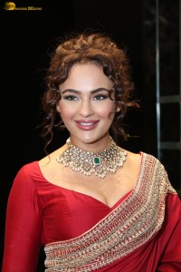 actress Seerat Kapoor dazzling in a red saree