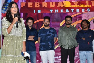 Telugu movie Sehari trailer launch event attended by cast Harsh Kanumilli and Simaran Choudhary