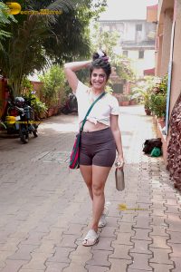 anchor and actress shenaz treasury cute in white top and shorts