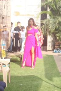 Actress Shilpa Shetty looks gorgeous in a pink slit dress