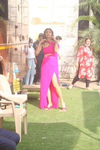 Actress Shilpa Shetty looks gorgeous in a pink slit dress