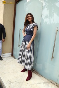 actress shilpa shetty stunning photoshoot in a black and white stripes dress