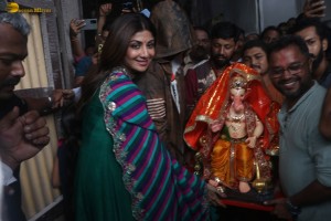 Bollywood Actress Shilpa Shetty welcomes Lord Ganesha to her house on Sep 17, 2023