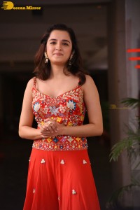 Telugu and Bollywood Actress Shirley Setia in a red dress