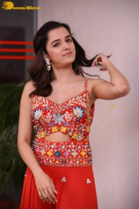 Telugu and Bollywood Actress Shirley Setia in a red dress