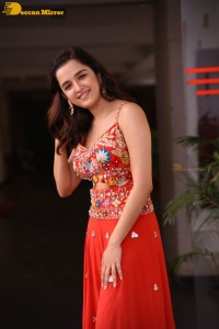 Telugu and Bollywood Actress Shirley Setia in a red dress