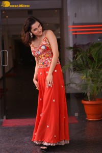 Telugu and Bollywood Actress Shirley Setia in a red dress