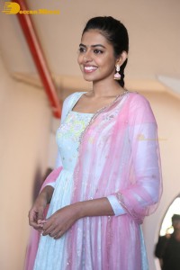 Shivani Rajashekar poses in a light colored Salwar Kameez dress