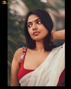 actress Shivani Rajashekar sensual looks in a white saree