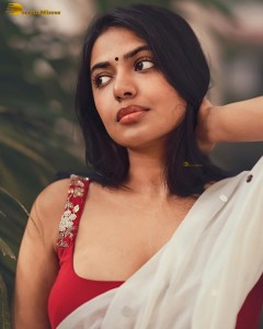 actress Shivani Rajashekar sensual looks in a white saree