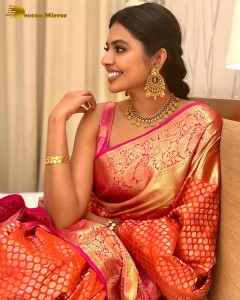 Telugu Actress Shivani Rajashekar in a red silk saree