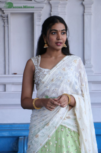 Telugu Actress Shivathmika in a white saree