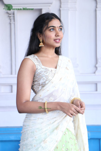 Telugu Actress Shivathmika in a white saree