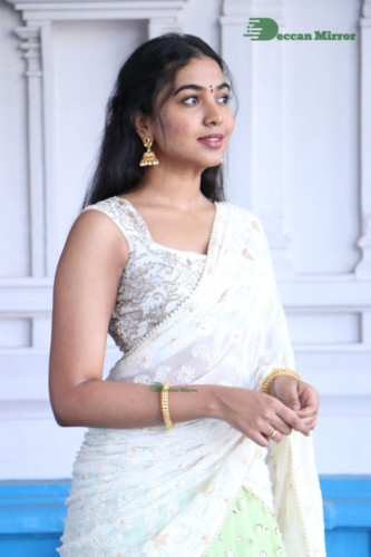 Telugu Actress Shivathmika in a white saree