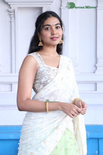 Telugu Actress Shivathmika in a white saree