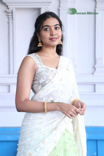 Telugu Actress Shivathmika in a white saree