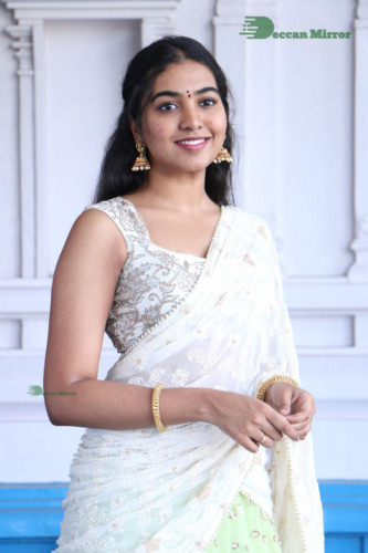 Telugu Actress Shivathmika in a white saree