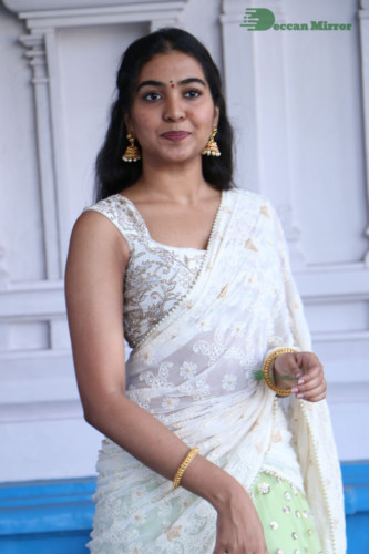 Telugu Actress Shivathmika in a white saree