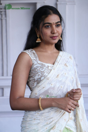 Telugu Actress Shivathmika in a white saree