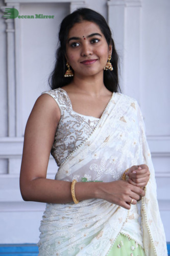Telugu Actress Shivathmika in a white saree