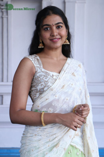 Telugu Actress Shivathmika in a white saree