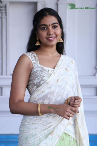 Telugu Actress Shivathmika in a white saree