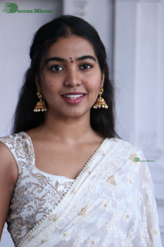 Telugu Actress Shivathmika in a white saree