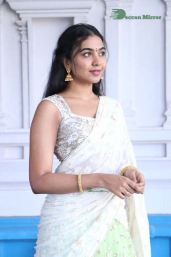 Telugu Actress Shivathmika in a white saree