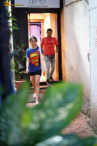 actress Shraddha Kapoor cute in a superman t-shirt and shorts