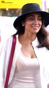 actress shriya cute in a white top and shirt