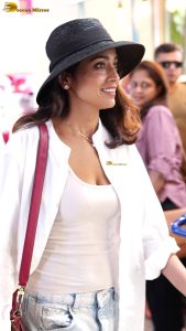 actress shriya cute in a white top and shirt