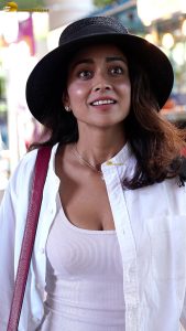 actress shriya cute in a white top and shirt