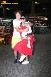 Shriya Saran seen with her husband Andrei and daughter Radha