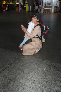 Actress Shriya Saran and her daughter Radha were spotted at the Mumbai Airport on April 15, 2024