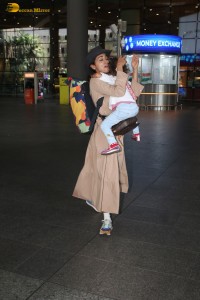Actress Shriya Saran and her daughter Radha were spotted at the Mumbai Airport on April 15, 2024