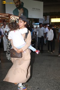 Actress Shriya Saran and her daughter Radha were spotted at the Mumbai Airport on April 15, 2024