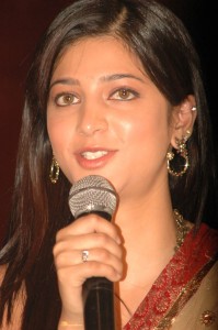 Shruti Haasan in a golden color saree