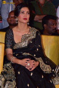 Shruti Haasan ravishing looks in a black saree at a movie function