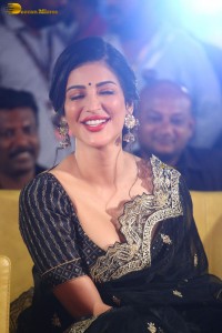 Shruti Haasan ravishing looks in a black saree at a movie function