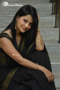 Actress Shubhangi Pant posing in a Black Saree for a Photoshoot