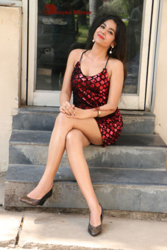 Telugu Actress Simar in a black and red dress