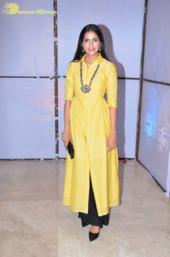 Telugu Actress Simran Choudhary in a yellow salwar dress