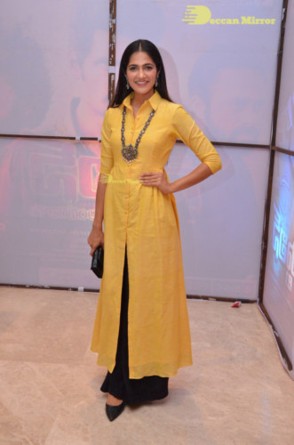 Telugu Actress Simran Choudhary in a yellow salwar dress