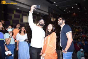 Sita Ramam movie team Dulquer Salmaan, Mrunal Thakur and Sumanth Akkineni visit Ethiraj College in Chennai to promote their film