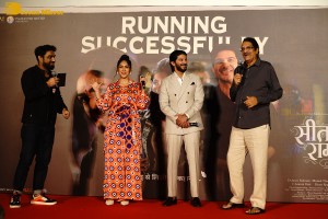 Mrunal Thakur and Dulquer Salmaan attend the success meet of the film Sita Ramam in Mumbai