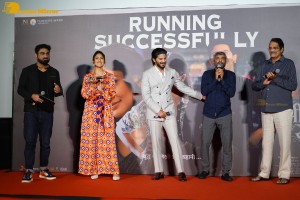 Mrunal Thakur and Dulquer Salmaan attend the success meet of the film Sita Ramam in Mumbai