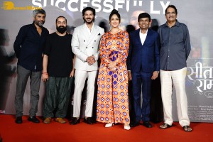 Mrunal Thakur and Dulquer Salmaan attend the success meet of the film Sita Ramam in Mumbai